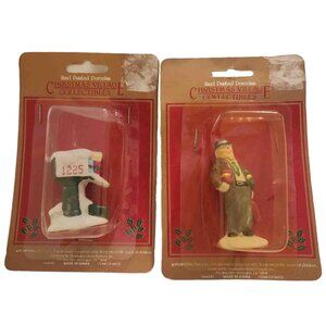 Christmas Village Collectibles Figurines (2) Mail Box & Elderly Man NOS